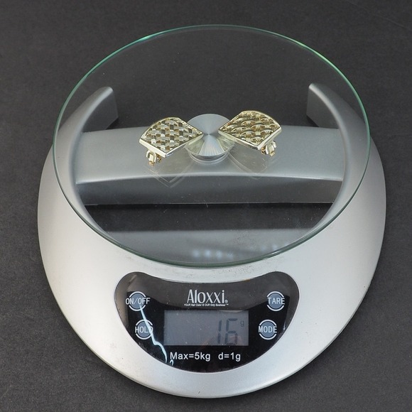 Sarah Cov Clip On Earrings Gold Tone Basketweave Lattice Openwork Vintage Estate - Picture 7 of 8